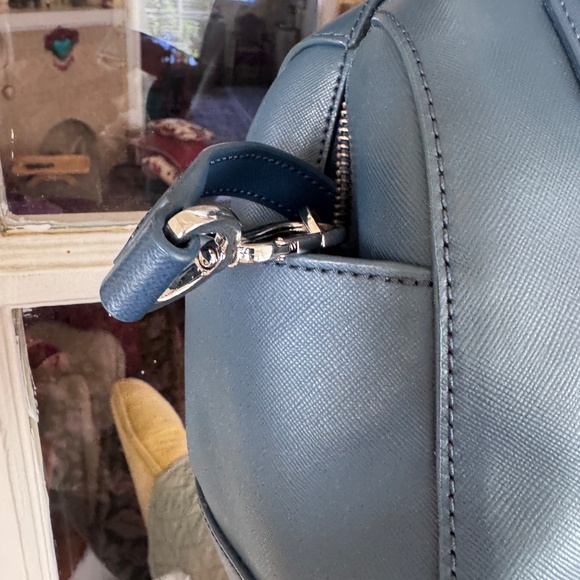 Tory Burch Saffiano Leather Satchel / Crossbody Hand Bag Purse Blue / Navy EUC - Picture 7 of 13